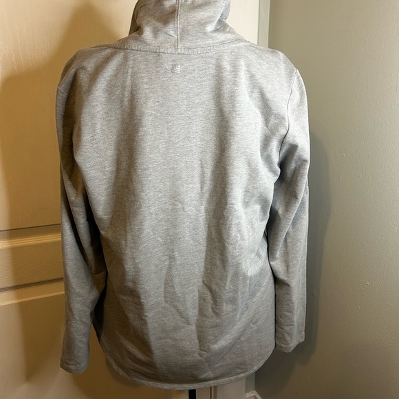 Gray Cowl Neck Pullover Sweatshirt with Adjustable Drawstrings - Picture 3 of 9